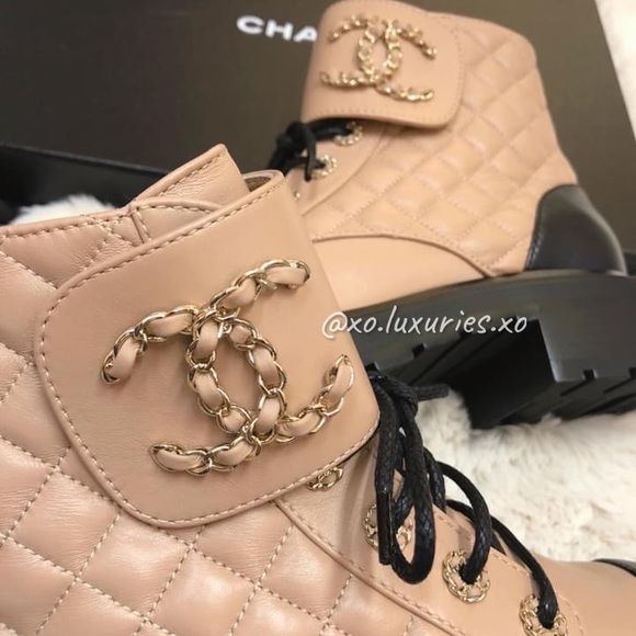 CHANEL w RECEIPT Authentic combat brave boots beige short shoes boot - Picture 4 of 7